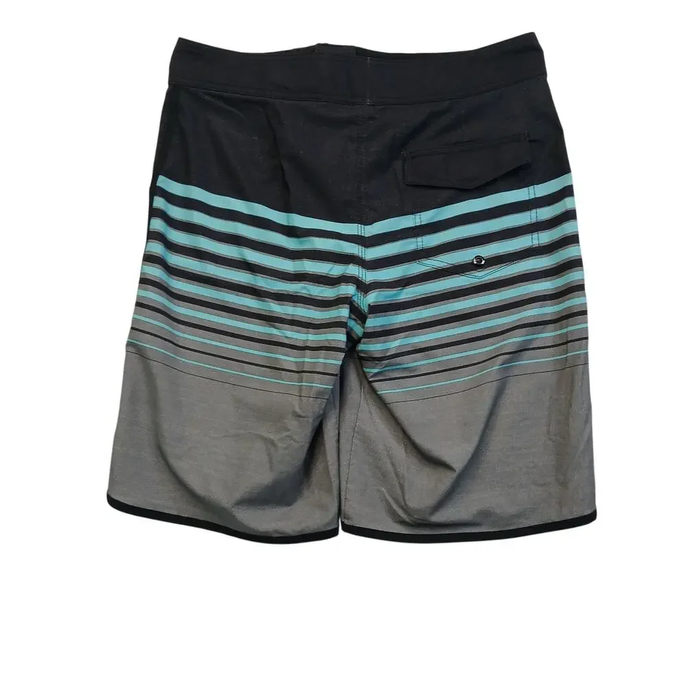 Mossimo Mens 32 Board Shorts Swim Trunks Striped Gray Teal Blue